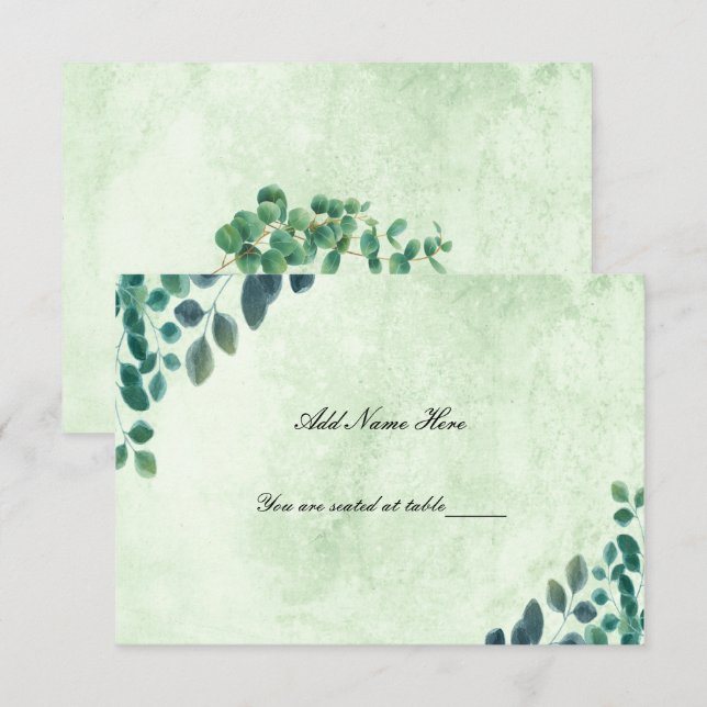 Vattenfärgen Greenery Eucalyptus Löv Place Card OSA Kort (Fram/baksida)