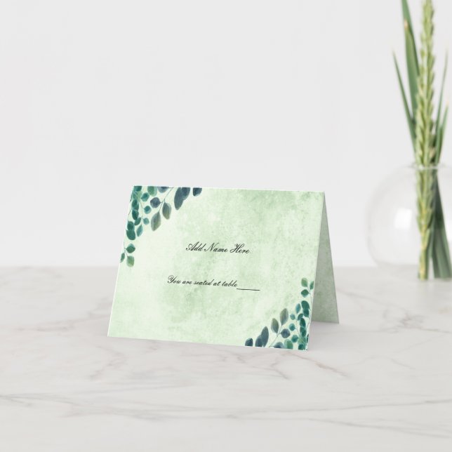 Vattenfärgen Greenery Eucalyptus Löv Place Card Tack Kort (Framsida)