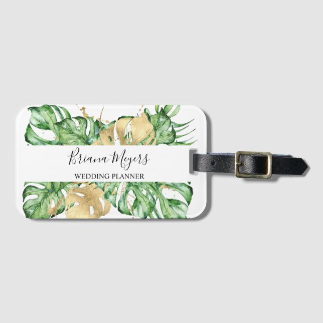 Vattenfärgen Greenery Handflatan Lövs Guld Tropica Bagagebricka (Framsida horisontal)