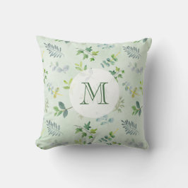 Vattenfärgen Greenery Löv & Foliage Monogram Kudde