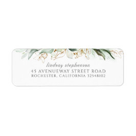 Vattenfärgen Greenery och Eucalyptus Löv Returadress Etikett