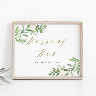Vattenfärgen Greenery och White Flowers Dessert Pu Poster