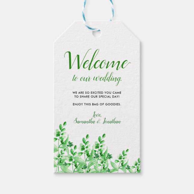 Vattenfärgen Greenery Välkommen till Bröllop Presentetikett (Framsidan)