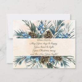 Vattenfärgen grenar och konerna ram med önskemål julkort