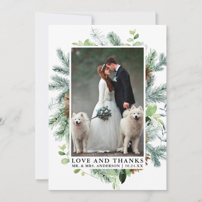 Vattenfärgen Grey Gräs Kärlek Tack Bröllop Kort (Framsida)