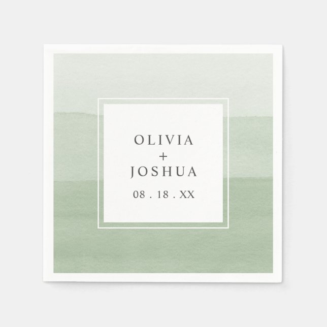 Vattenfärgen Grönt Bröllop Pappersservett (Framsidan)