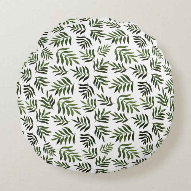 Vattenfärgen grönt grenar mönster rund kudde (Framsidan)