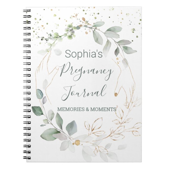 Vattenfärgen Grönt Guld Foliage Gravid Journal Anteckningsbok (Framsidan)