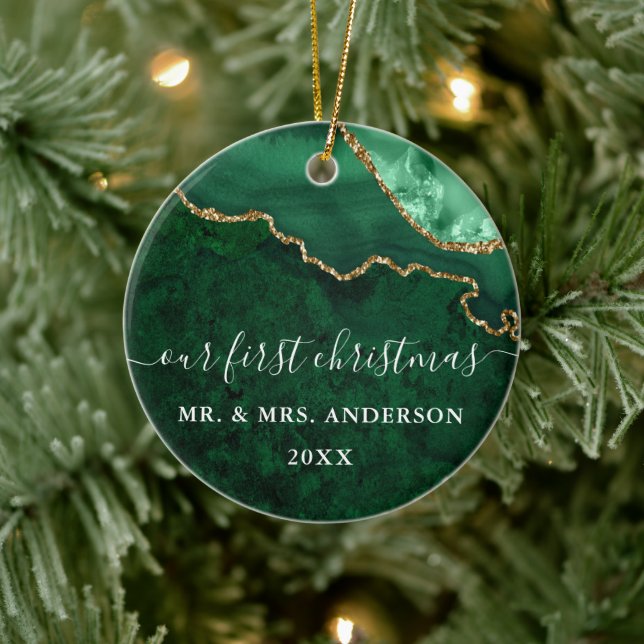 Vattenfärgen Grönt Guld marble Agate Geode Bröllop Julgransprydnad Keramik (Träd)