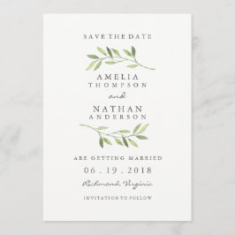 Vattenfärgen Grönt Löv Bröllop spara datum Spara Datumet