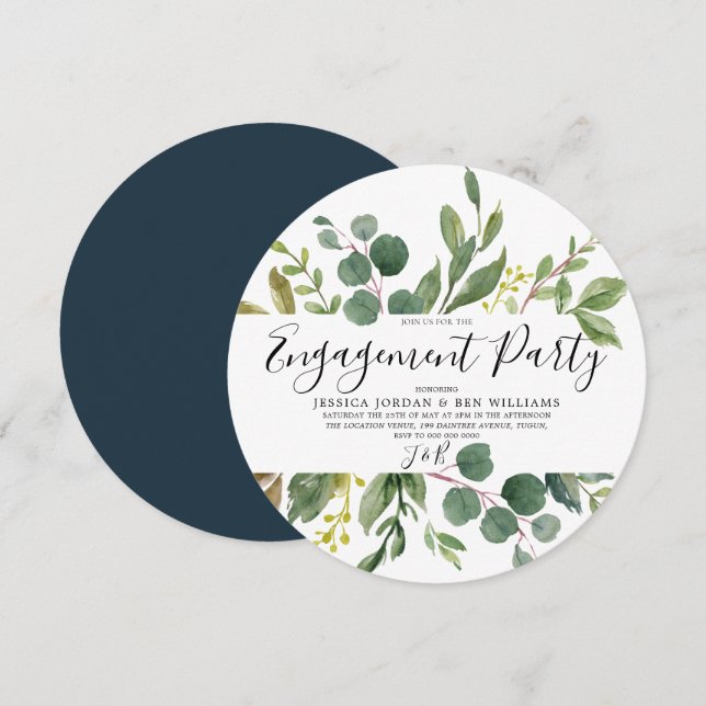 Vattenfärgen Grönt Löv Vår Förlovningsfest Inbjudningar (Fram/baksida)