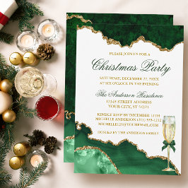 Vattenfärgen Grönt Marble Guld jul Party Inbjudningar