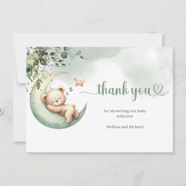 Vattenfärgen grönt och guld över måne björnen tack kort (Framsida)