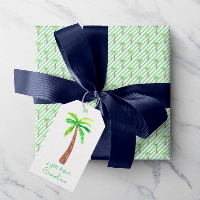 Vattenfärgen Grönt Rand Handflatan Träd Presentetikett (This watercolor palm tree gift tags adds a touch of summer to any gift!)