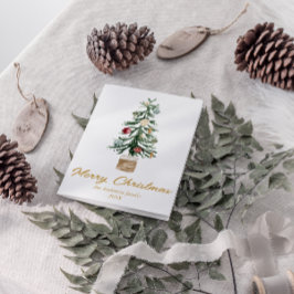 Vattenfärgen Guld Ornaments Träd God jul Helgkort