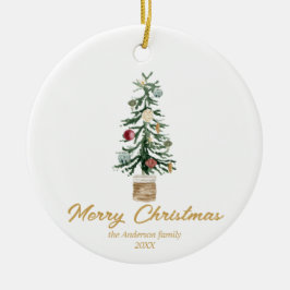 Vattenfärgen Guld Ornaments Träd God jul Julgransprydnad Keramik