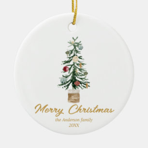 Vattenfärgen Guld Ornaments Träd God jul Julgransprydnad Keramik