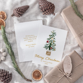 Vattenfärgen Guld Ornaments Träd God jul Julkort