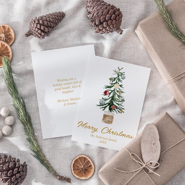 Vattenfärgen Guld Ornaments Träd God jul Julkort (Skapare uppladdad)