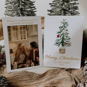 Vattenfärgen Guld Ornaments Träd Photo jul Julkort