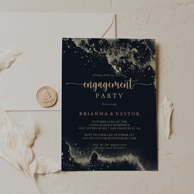 Vattenfärgen Guld Stänk Förlovningsfest Inbjudningar (Skapare uppladdad)