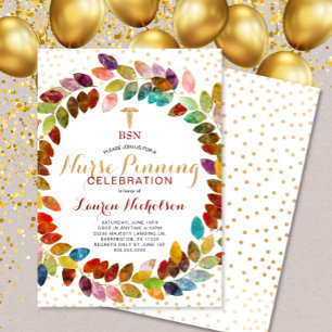Vattenfärgen Guld Wandan Nurse Pinning party Inbjudningar