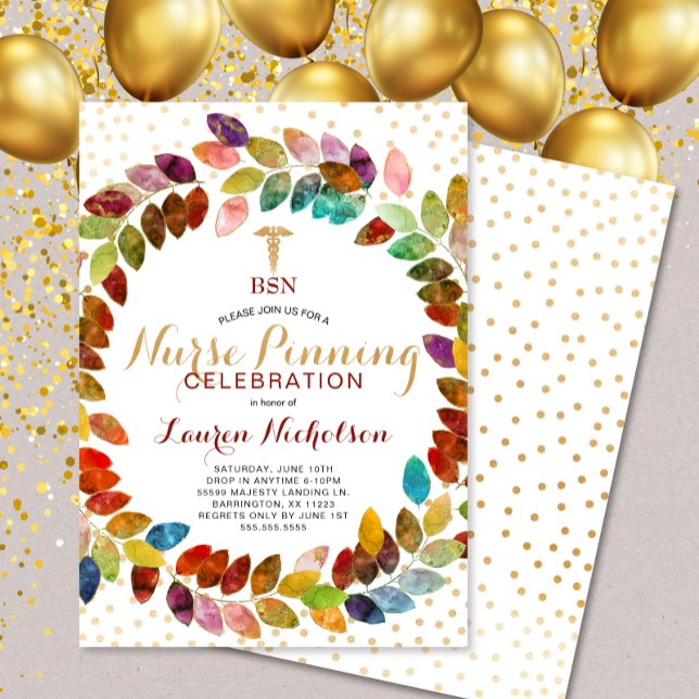 Vattenfärgen Guld Wandan Nurse Pinning party Inbjudningar (Skapare uppladdad)