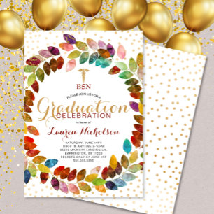 Vattenfärgen Guld Wandan Nurse Pinning party Inbjudningar