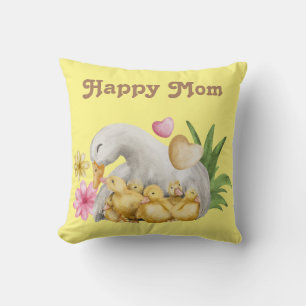 Vattenfärgen Gult Anka med Ducklings Baby Shower Kudde