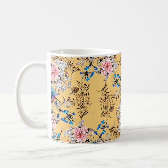 Vattenfärgen hand plockade sömlös mönster med vack kaffemugg (Vänster)