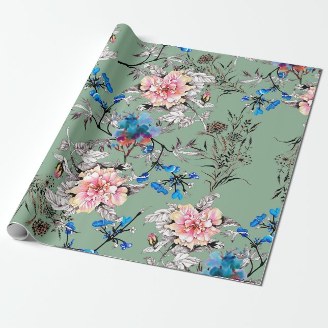 Vattenfärgen hand plockade sömlös mönster med vack presentpapper (Utrullad)