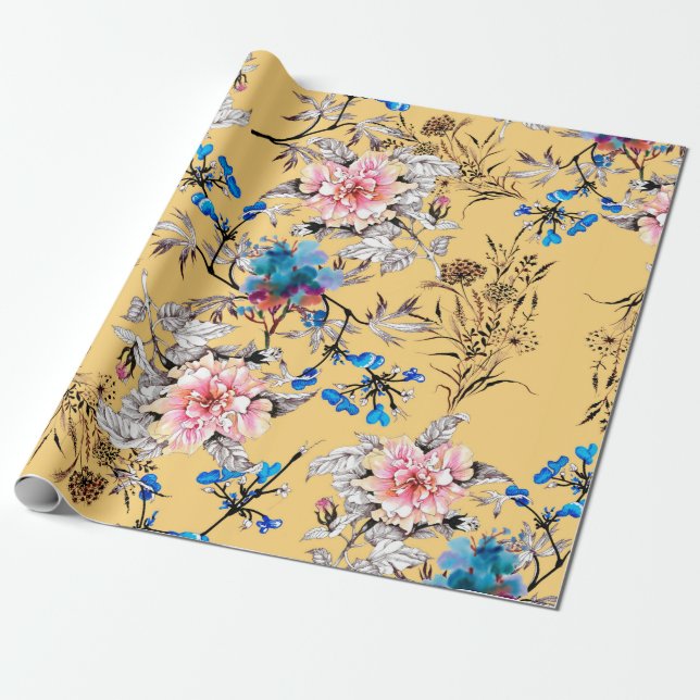 Vattenfärgen hand plockade sömlös mönster med vack presentpapper (Utrullad)