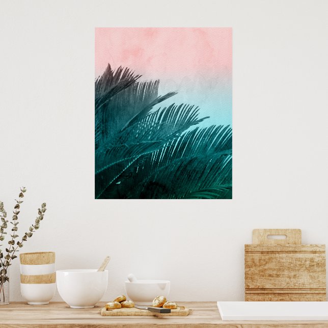 Vattenfärgen Handflatan Löv Tropical Art Poster (Kök)
