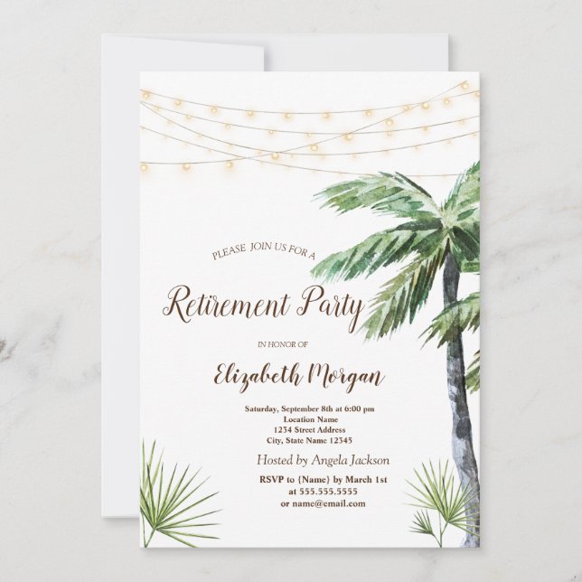 Vattenfärgen Handflatan String Ljus Pension Party Inbjudningar (Framsida)