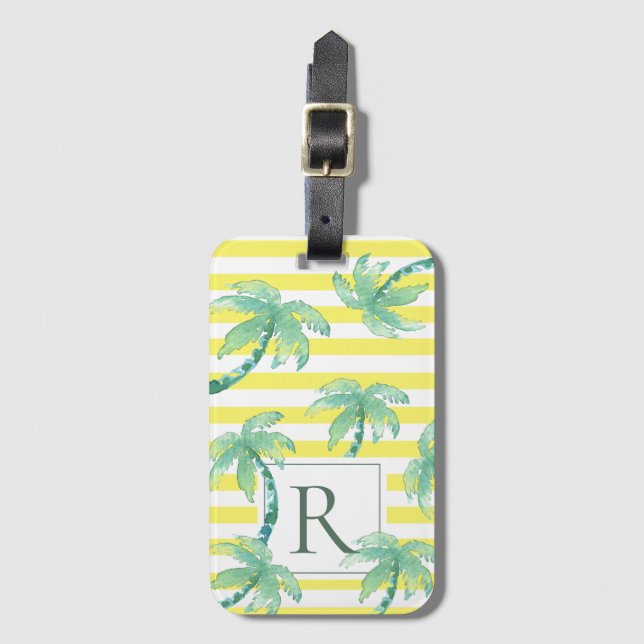 Vattenfärgen Handflatan Träd och Gult stripe Monog Bagagebricka (Framsida vertikal)