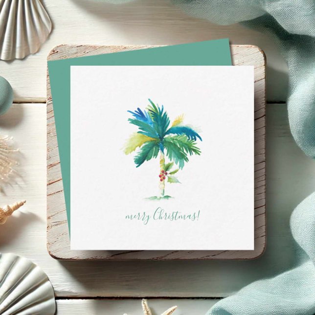 Vattenfärgen Handflatan Träd Tropical Mini-julen Anteckningskort (Mini Florida Christmas cards watercolor palm tree art by Victoria Grigaliunas Do Tell A Belle)