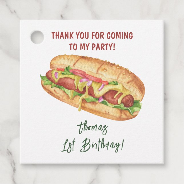 Vattenfärgen Hett Hund Barns födelsedag Tack. Gåvor Etiketter (Framsida)