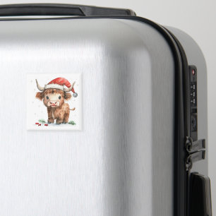 Vattenfärgen Highland Cow i Santa Hat White Magnet
