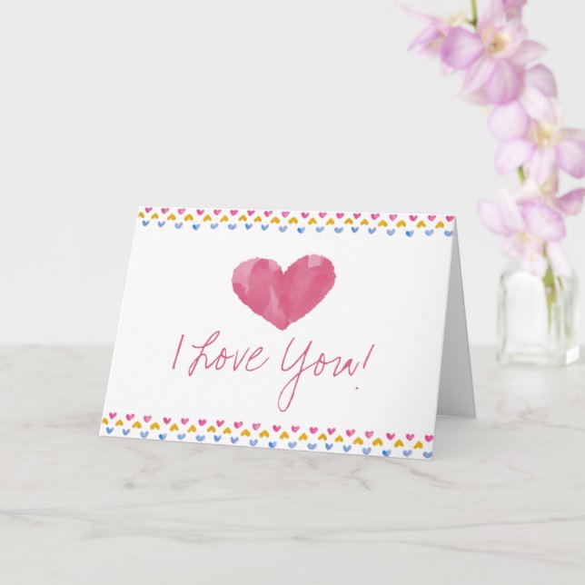 Vattenfärgen Hjärtar i Kärlek, ditt Valentinkort Kort (Orkide)