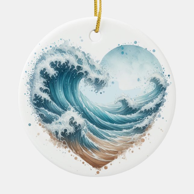 VATTENFÄRGEN HJÄRTFORMADE VINKARARE PÅ BACKEN JULGRANSPRYDNAD KERAMIK (Framsidan)