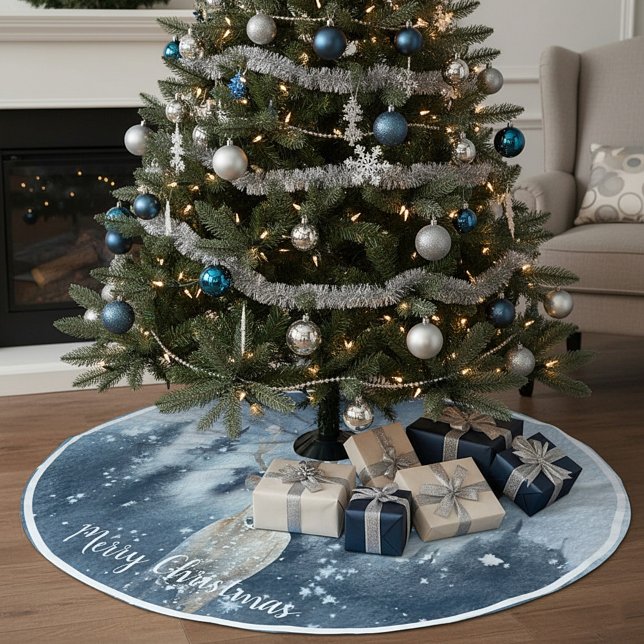 Vattenfärgen hjort och snö anpassningsbar helgdag julgransmatta borstad polyester (Skapare uppladdad)