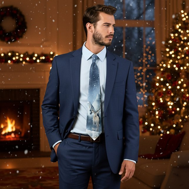 Vattenfärgen hjort och snö anpassningsbar helgdag slips (Skapare uppladdad)