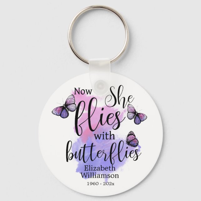 Vattenfärgen hon flyger med fjärilsmemorandumet nyckelring (Framsida)