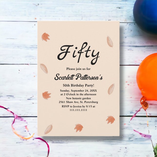 Vattenfärgen Höst löv Beige faller 50:e födelsedag Inbjudningar (Skapare uppladdad)