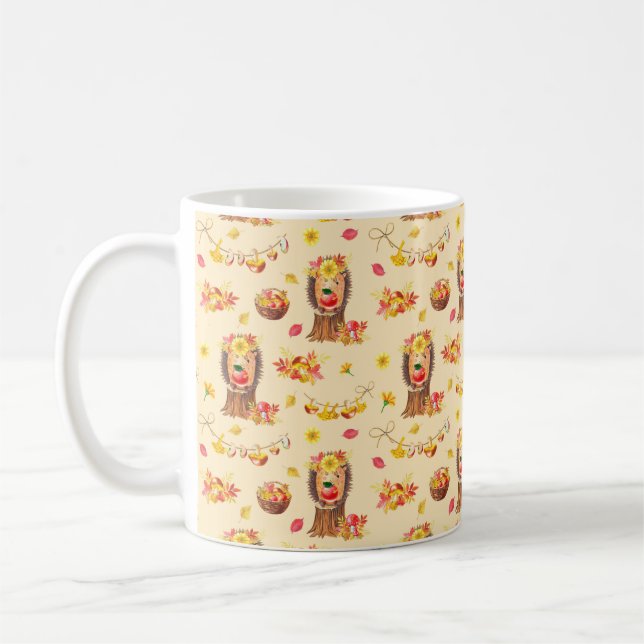 Vattenfärgen Höst, sömlös mönster. Cute vattencol Kaffemugg (Vänster)