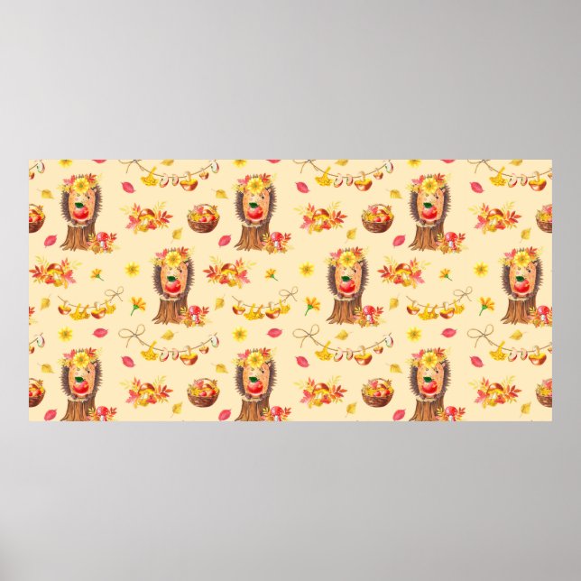 Vattenfärgen Höst, sömlös mönster. Cute vattencol Poster (Framsidan)