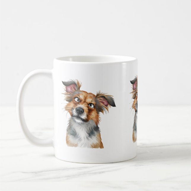 Vattenfärgen Hund är förvirrad Surprisad Hund Kaffemugg (Vänster)