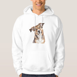 Vattenfärgen Hund är förvirrad Surprisad Hund vit Hoodie