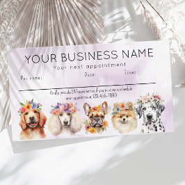 Vattenfärgen hundar blommor, lila visitkort
