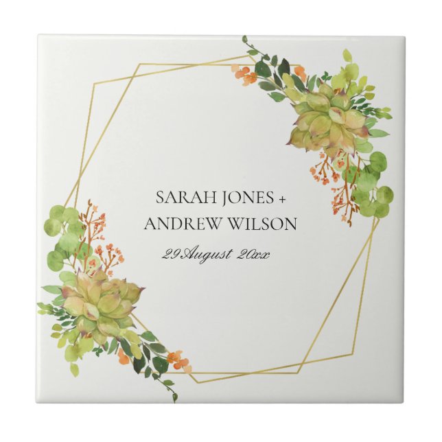 VATTENFÄRGEN I BLOMMIGTEN CACTUS SPARAR DATUMET KAKELPLATTA (Framsidan)